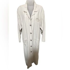 Chicos M Linen Cotton Maxi Shirt Dress Cream Tan Stripe Vntg Long Sleeve Buttons